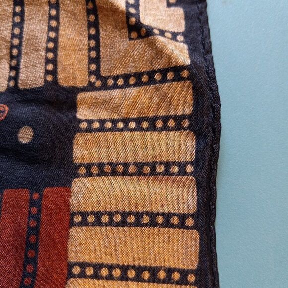 Vintage Echo Geometric Metallic MultiBordered Silky/Stiff Scarf Cottagecore Chic - Picture 7 of 7